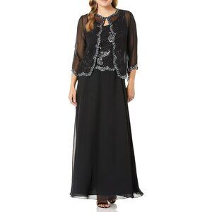✨J Kara Women's Beaded Jacket Dress 6 Black